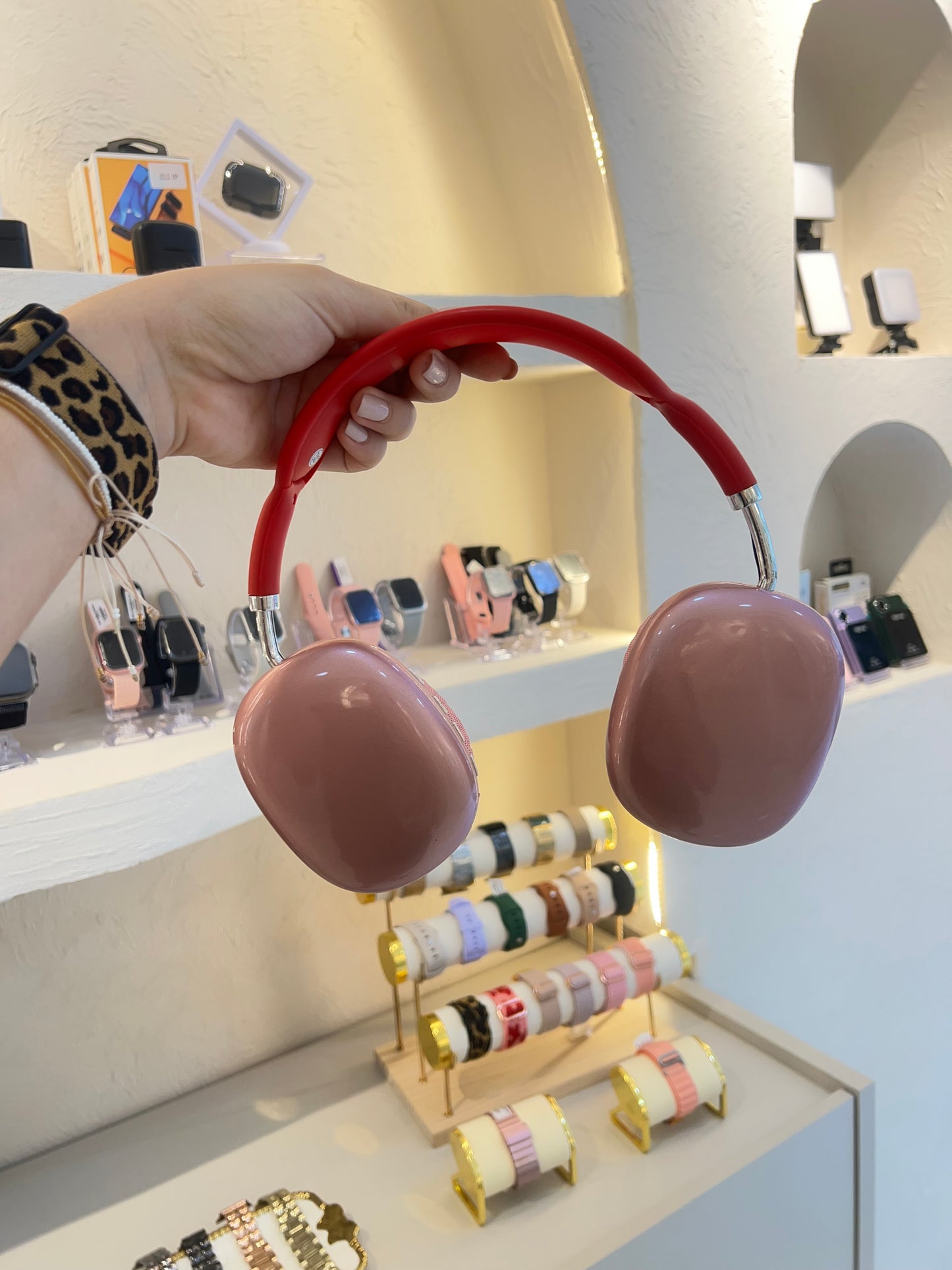 Audífono diadema rosado