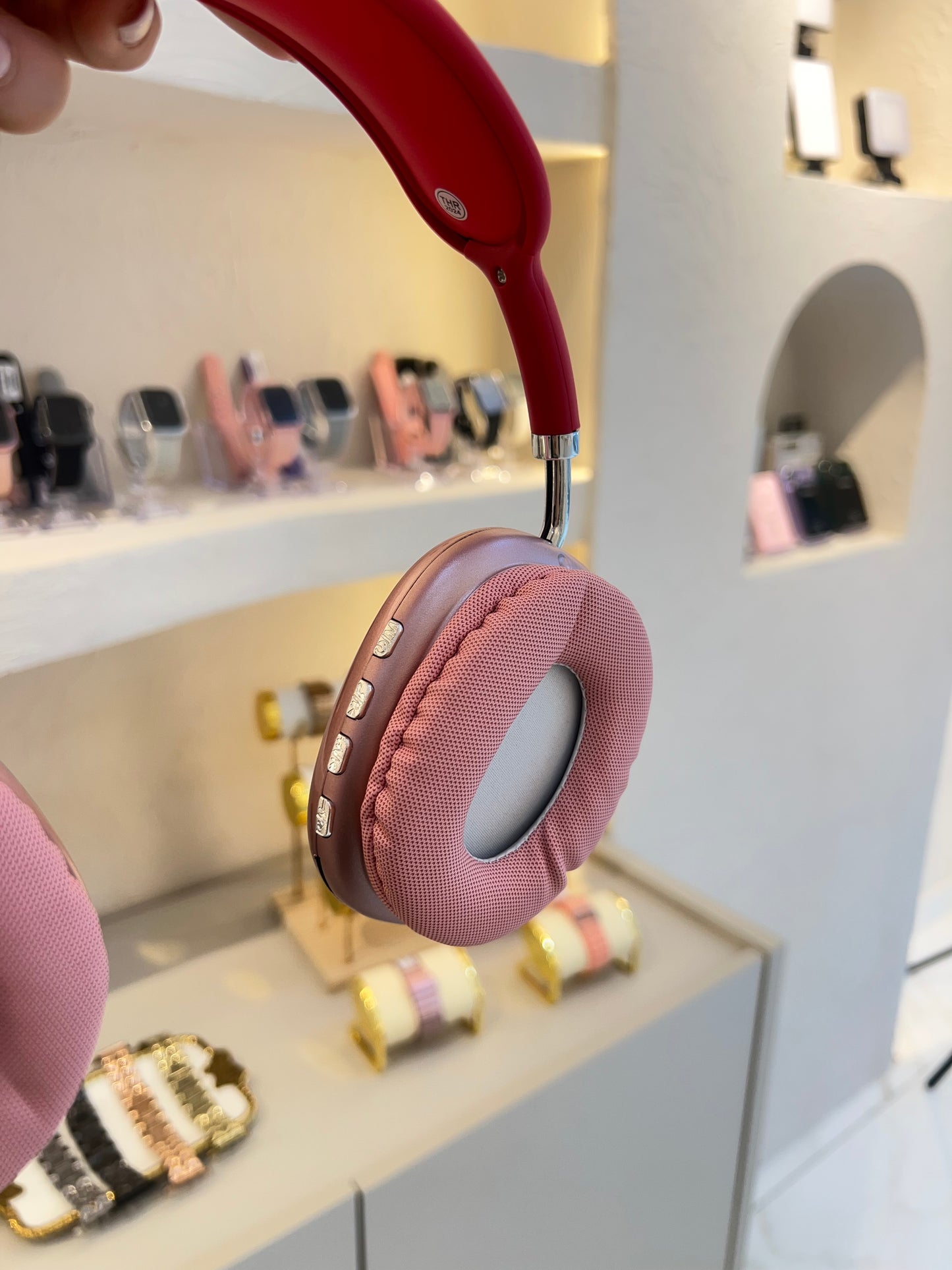Audífono diadema rosado